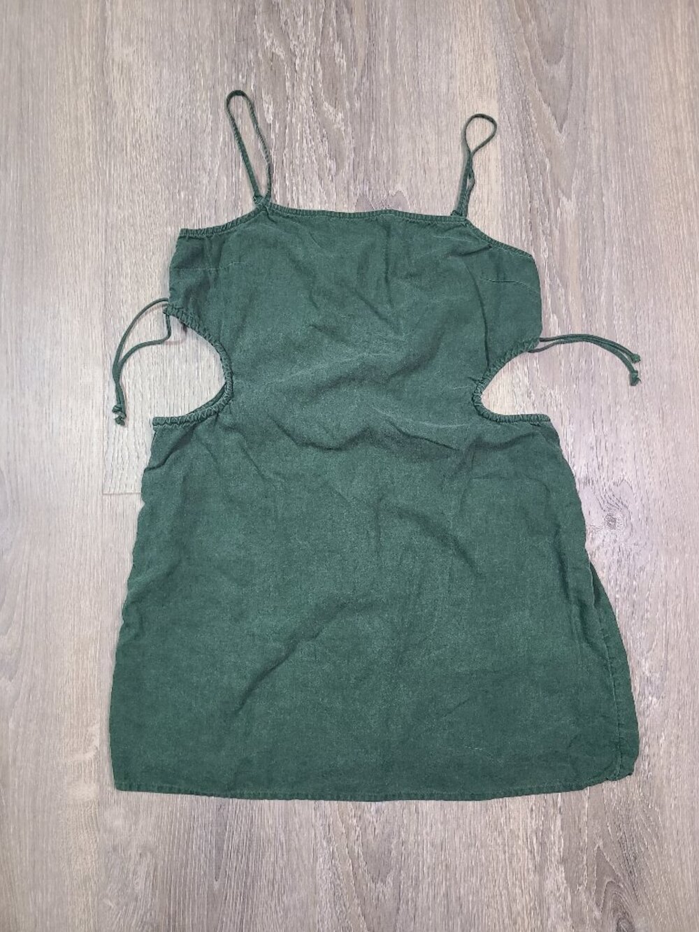 Aerie Hunter Green Linen Blend Side Cutout Smocked Back Mini Sundress Size M